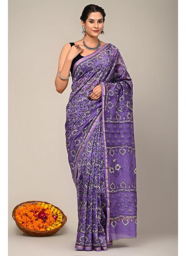 Chanderi Silk Purple Traditional Wear Printed Saree